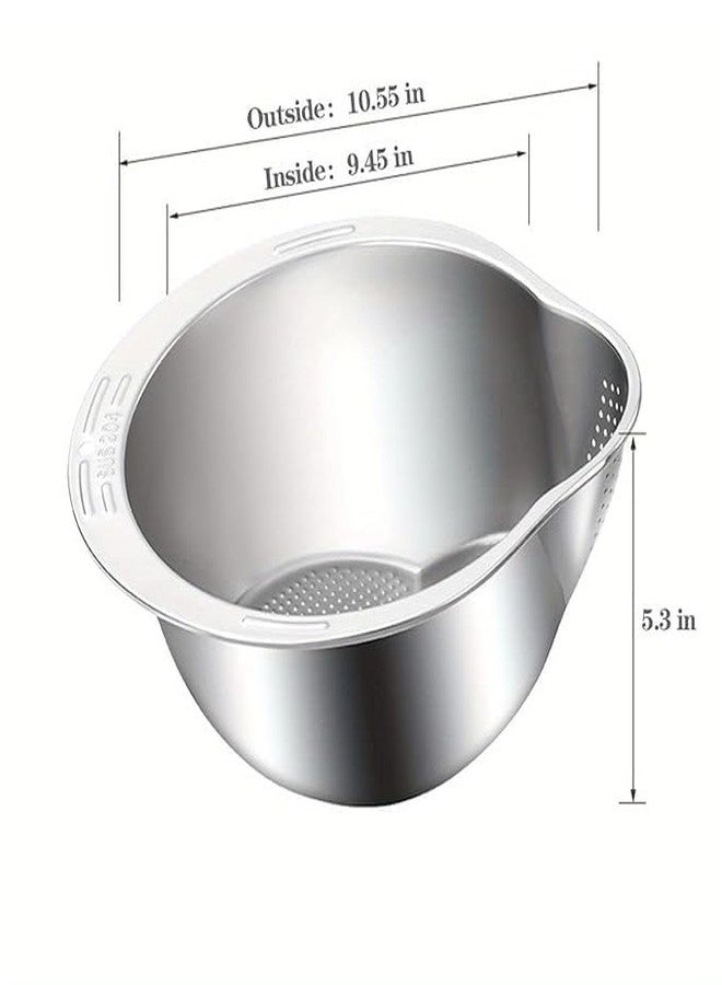 ASTROMETRIC Rice Washer Strainer Bowl, Rice Washing Bowl, Rice Cleaner Strainer with Side Drain Spoon, Stainless Steel Colander for Cleaning Fruits, Vegetables, Quinoa and Beans-Silver - Image 3